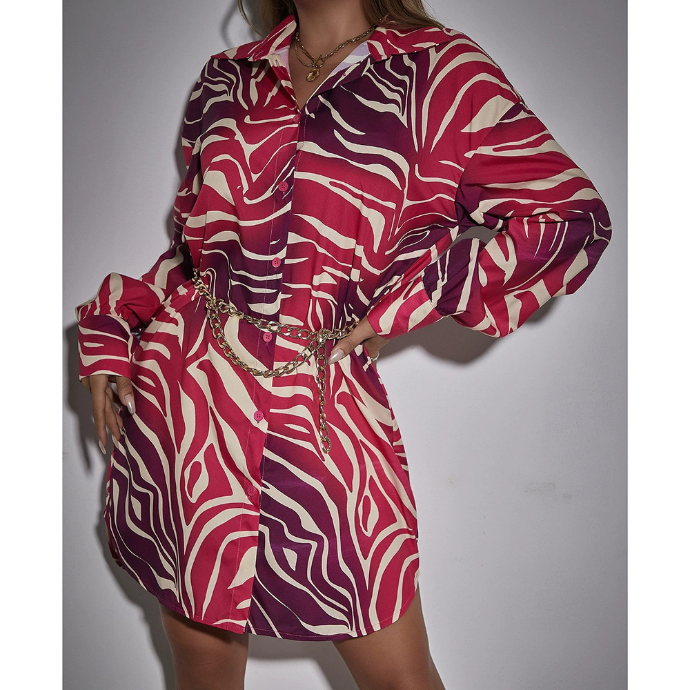 Forever 21 Fall Print Long Sleeve Notch Collar Casual Dress